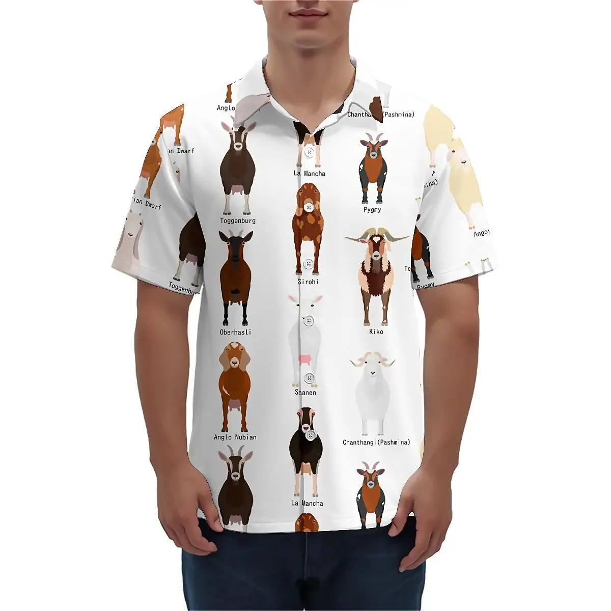 Гавайская рубашка Jumeast Goat с 3D принтом и коротким рукавом зеленый узор полиэстер