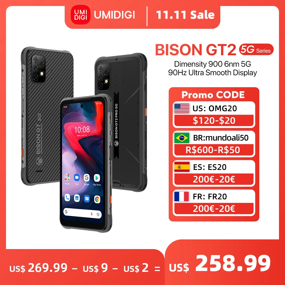 Tanie UMIDIGI BISON GT2/GT2 PRO 5G Telefon Wytrzymały Smartfon Android IP68 Dimensity 900 6.5