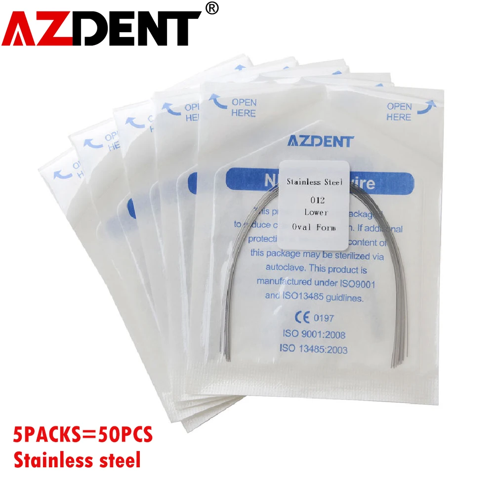 5Packs (10pcs/Pack)=50Pcs  AZDENT Dental Stainless Steel Round Arch Wire Oval Form Dental Orthodontic Archwire Lower/Upper