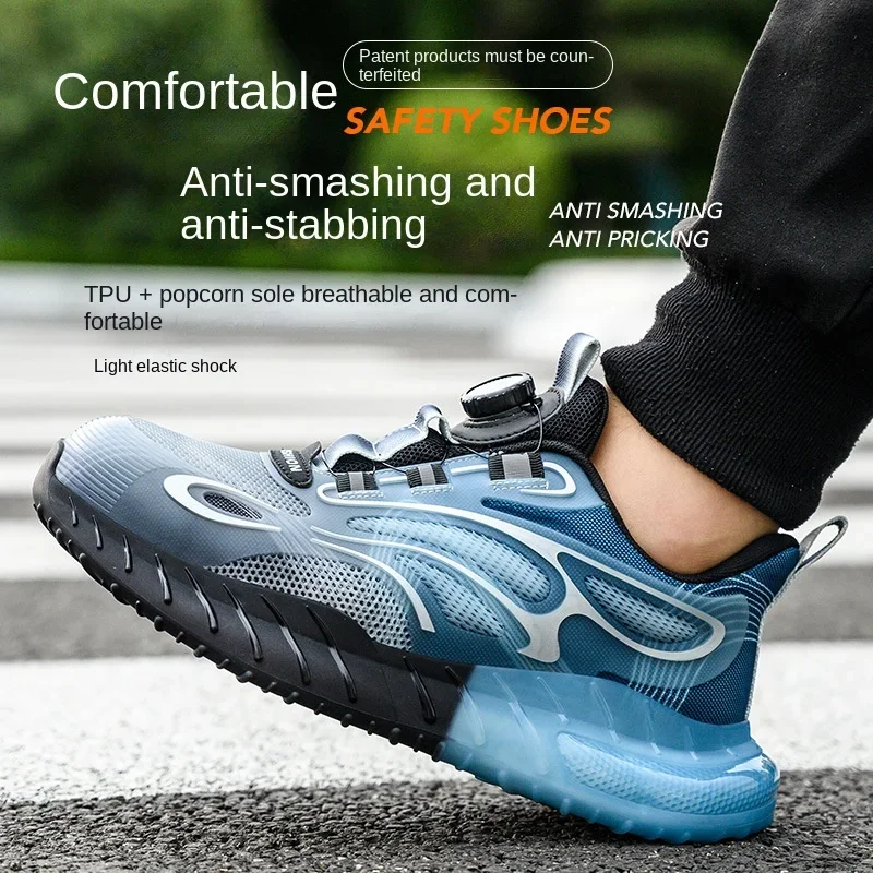 Фото Новая модная мужская защитная обувь со стальным носком, противоударная мужская рабочая обувь, кроссовки, легкая дышащая обувь с сеткой, устойчивая к проколам №4