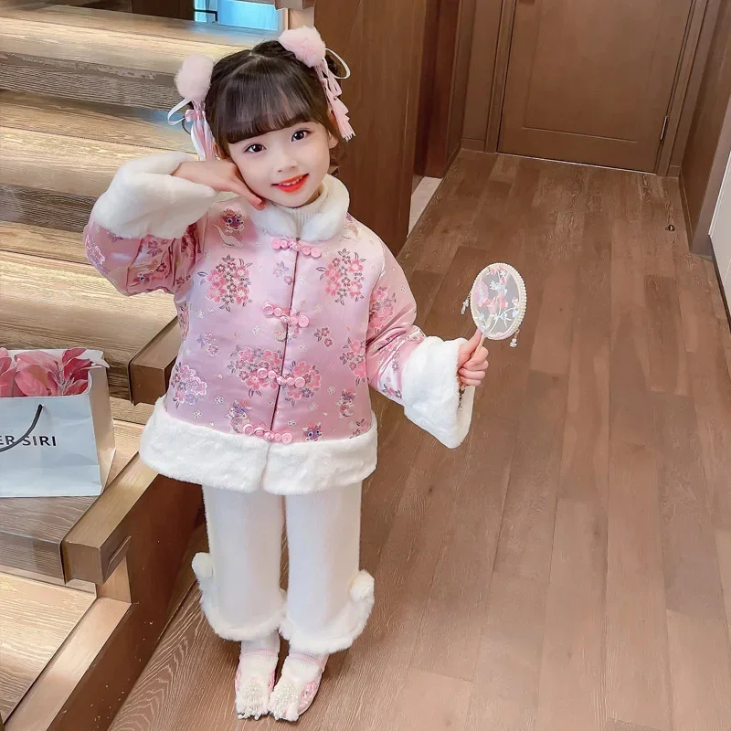 Комплект одежды Hanfu для девочки на Новый год зимнее детское платье Тан утепленные