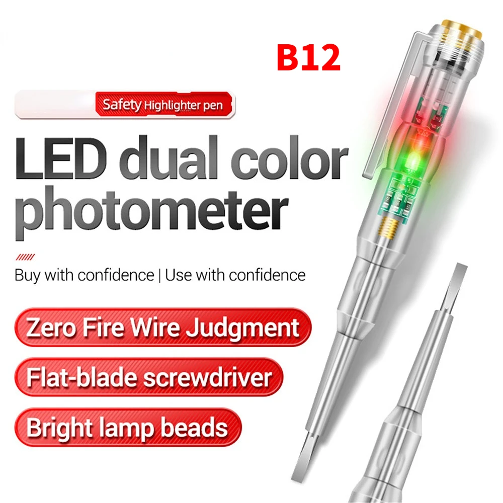 

Отвертка с плоским лезвием B09 B12, двухцветный светодиодный фотометр, обнаружение нулевого провода под напряжением, красная и зеленая двойна...