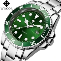 wwoor new sport diving mens watches top brand luxury full steel waterproof automatic date green clock men quartz wrist watch box