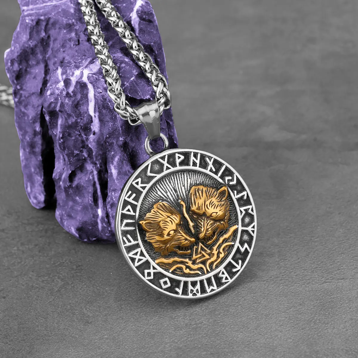 

Nordic Vikings Odin Valknut Wolf Runes Necklace Men's Stainless Steel Hip Hop Biker Pendant Necklace Fashion Amulet Jewelry Gift