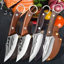 Bone Cleaver Knife Handmade Stainless Steel Butcher Meat Forged Kitchen Knives Boning Cutter with Sheath for Outdoor Fishing