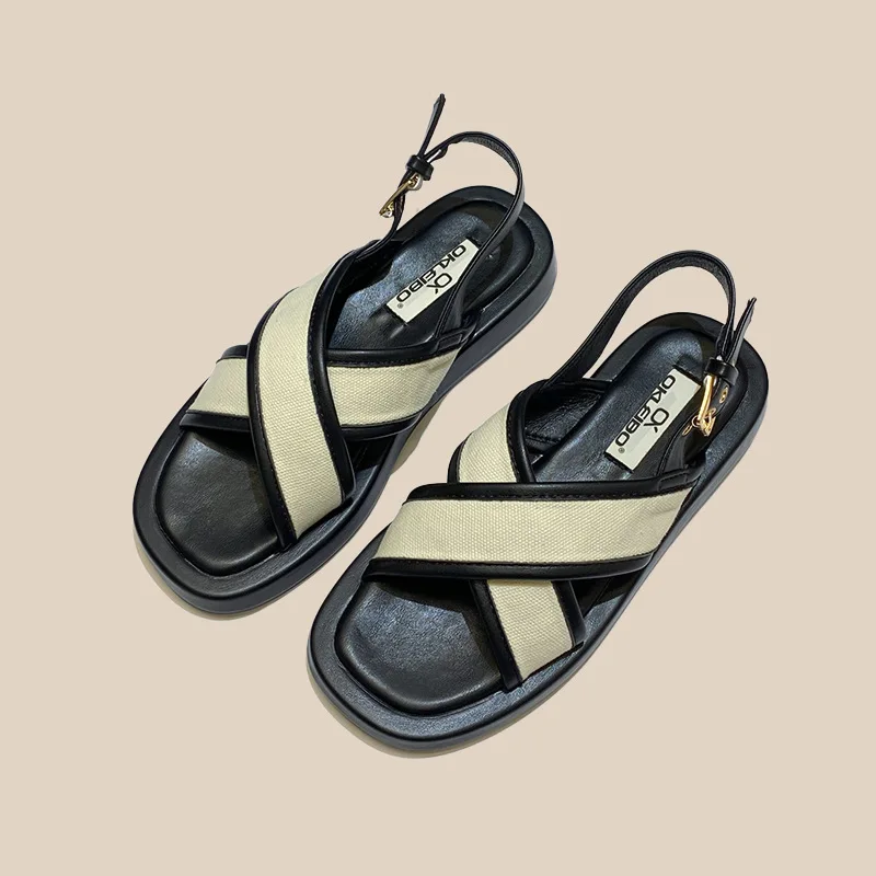 

Сандалии женские на плоской подошве, модные простые универсальные босоножки в римском стиле, повседневная обувь на толстой подошве, лето