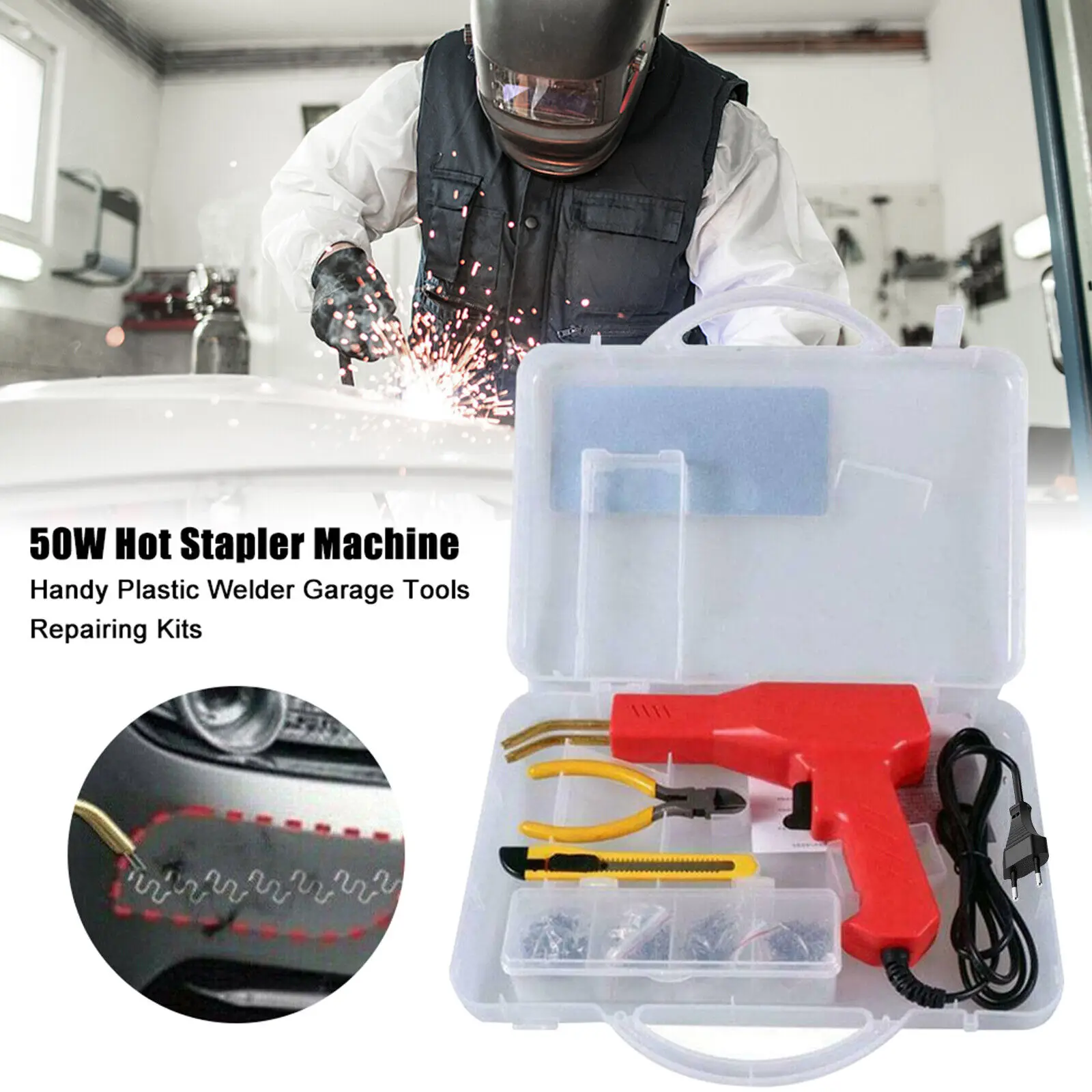

Plastic Welding Machine Car Bumper Repair Kit 50W Hot Stapler Plastic Repair Kit Hot Staple Gu-n Car Bumper Crack Repair Tools