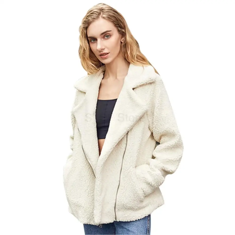 Winter Warm Women Real Fur Coat Soft Simple Fashion Designer Real Fur Lined Coat Casual Teddy Pure Color With Pockets Jacket