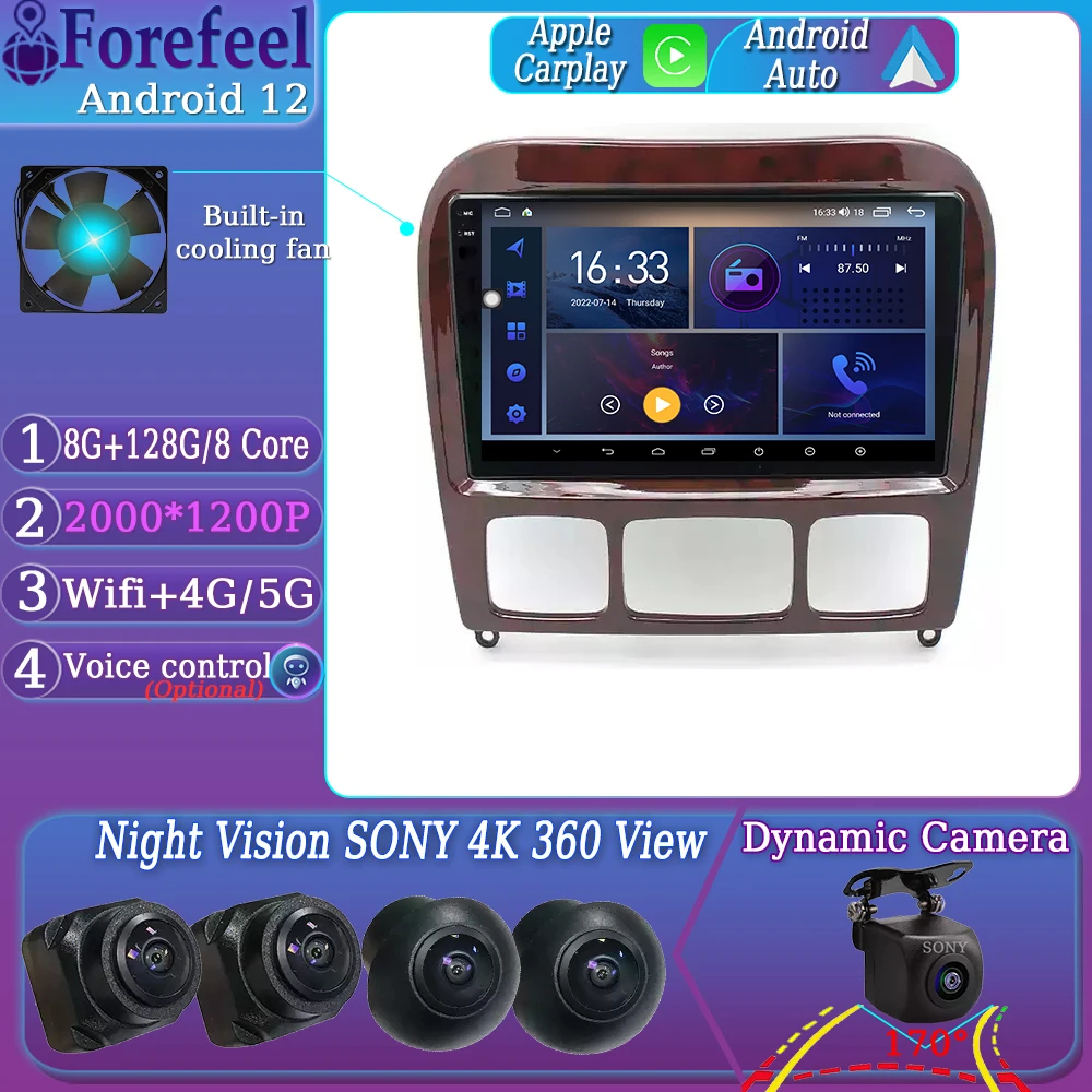 

Android12 For Mercedes Benz S-Class S Class W220 1998-2005 Multimedia Car Monitor Lettore Autoradio GPS Navigation Stereo Radio