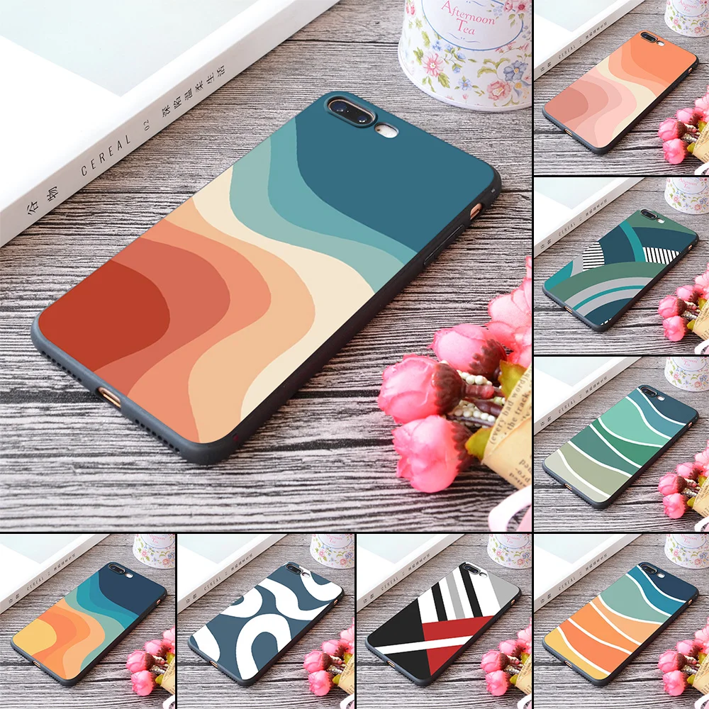 

Abstract Geometric Design Pattern Print Soft Silicone Matt iPhone Case For Apple 6 6s Plus Series Retro Waves Colorful Pink