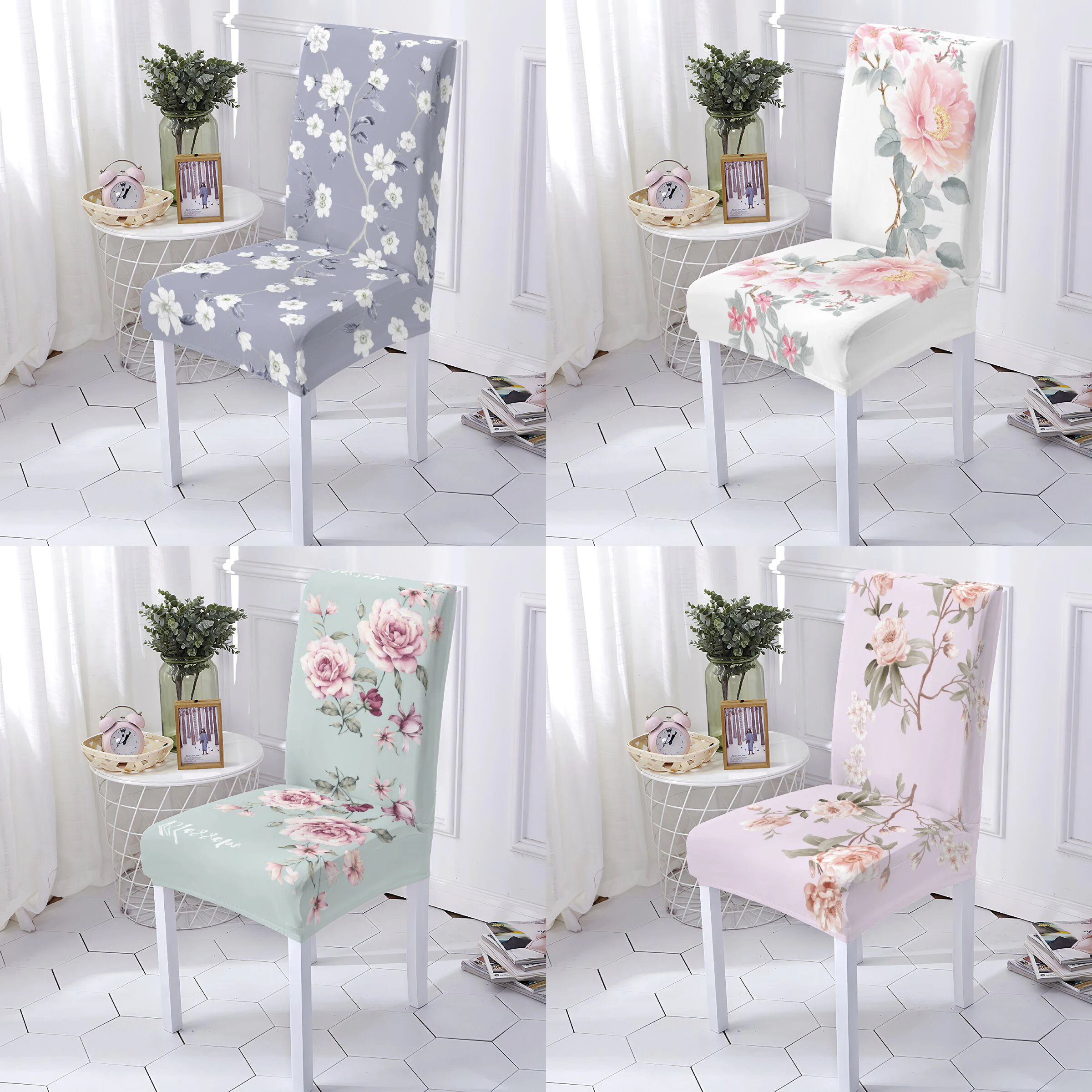 

Plant Style Chair Cover Anti-Dirty Seat Seat Chairs Covers Flower Pattern High Back Spande Chairs Covers For Dining Room Kitchen
