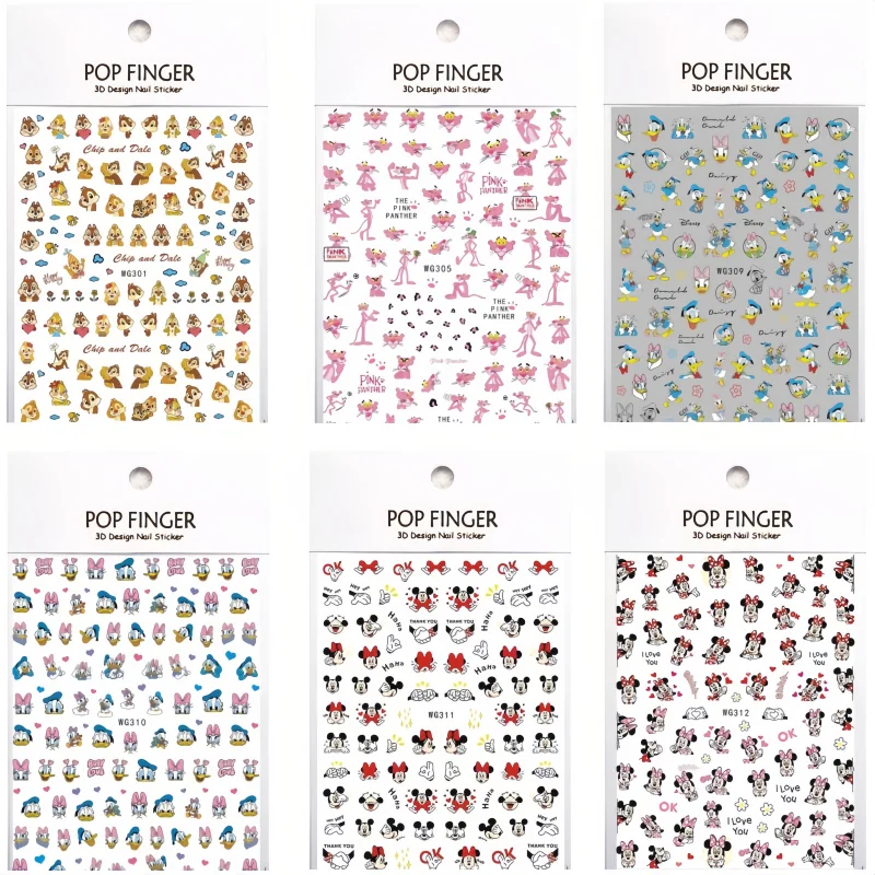 6PCS New Cartoon Disney Mickey Mouse Nail Stickers Anime Cute Princess Supplies Mary Cat Lion King Decoration