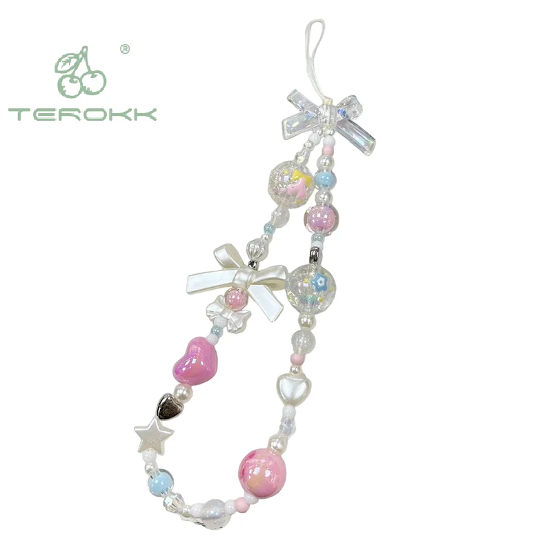 Браслет с бантом сердцем бусинами цветной шнурок цветок бабочка подвеска для