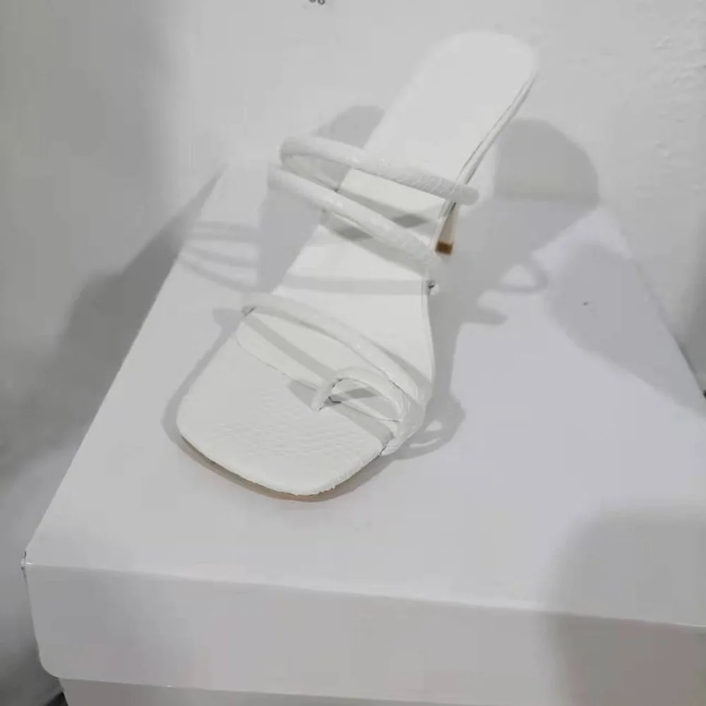 2022 summer ladies high heels sandals and slippers solid color outdoor square toe sandals sexy stiletto plus size women's shoes