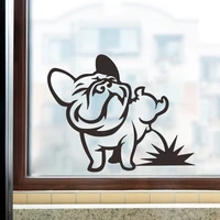 cartoon pug peeing footprint glass window cabinet off home decor can remove waterproof diy wall stickers living room decoration