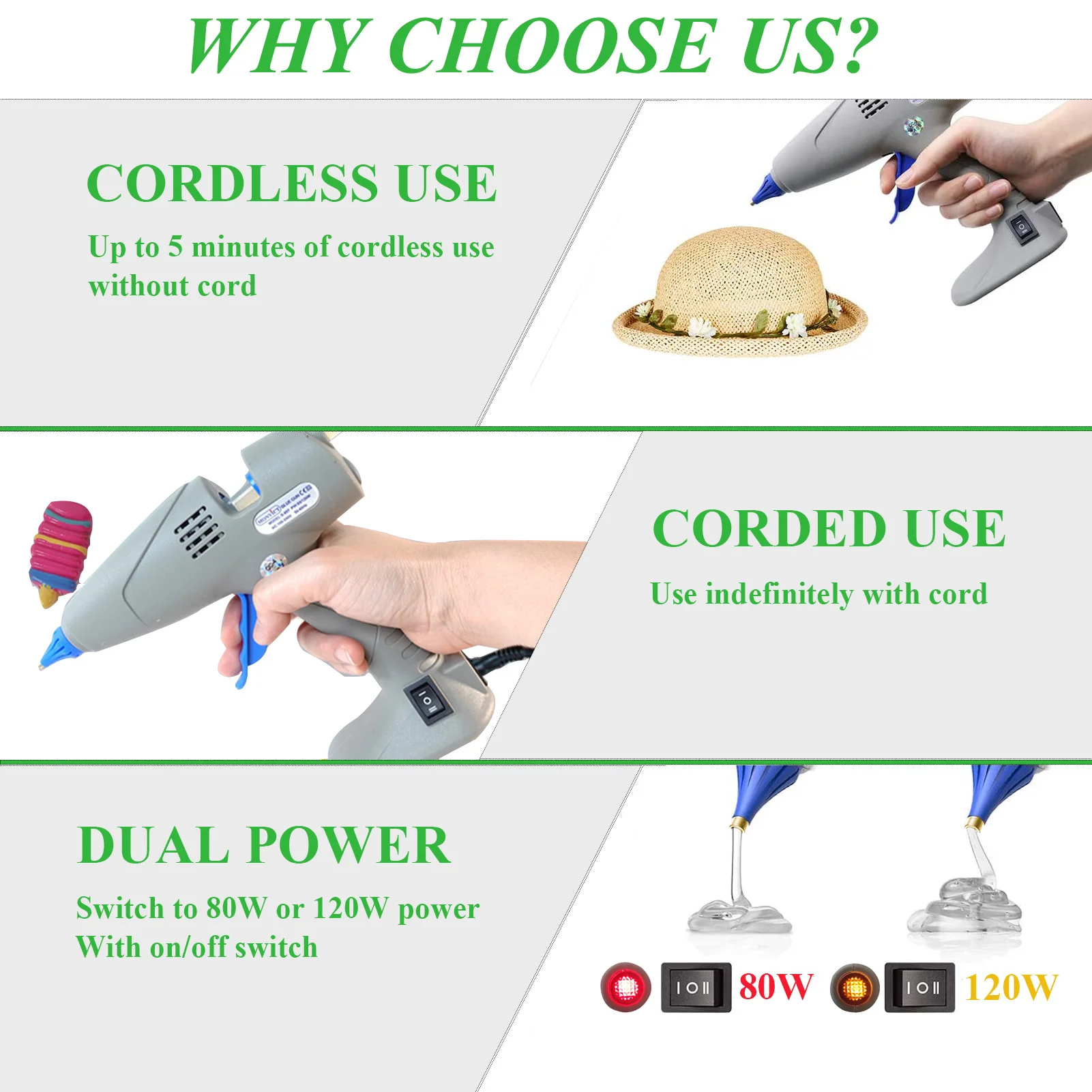 120 Уолт полноразмерный термоклеевой пистолет с 12 клеевыми стержнями (11 мм * 150 мм) 3