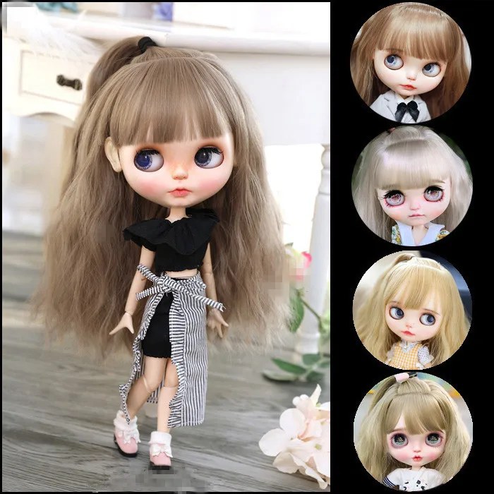 

Blythes Doll Emulation Hair fits the 1/6 size of stylish versatile bangs with a single ponytail long hair in dark brown black