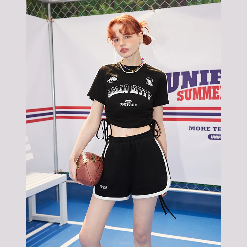 UNIFREE Sport Casual Women's Shorts Striped Contrast Letter Embroidery Sexy Short for Women 2023 Summer New