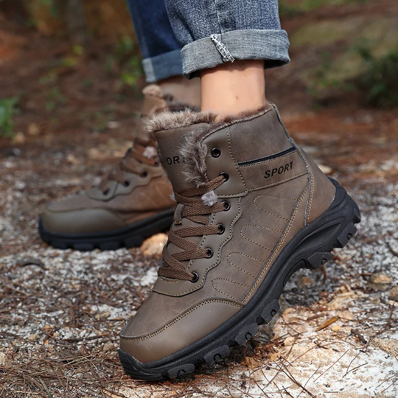 

Men's waterproof sneakers super warm men's boots outdoor winter leather non-slip wear-resistant household plus cotton warm mount