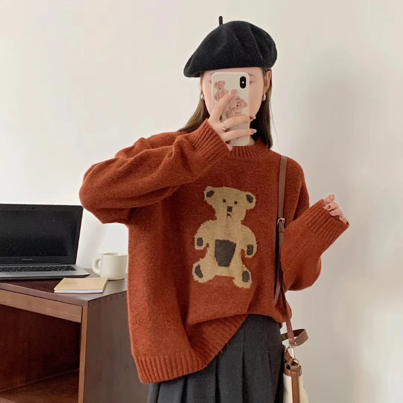 Свитер женский зимний с круглым вырезом и длинными рукавами