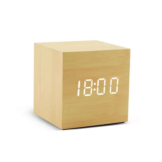 

Clock LED Wooden Watch Table Voice Control Digital Wood Despertador USB/AAA Powered Electronic Desktop Clocks