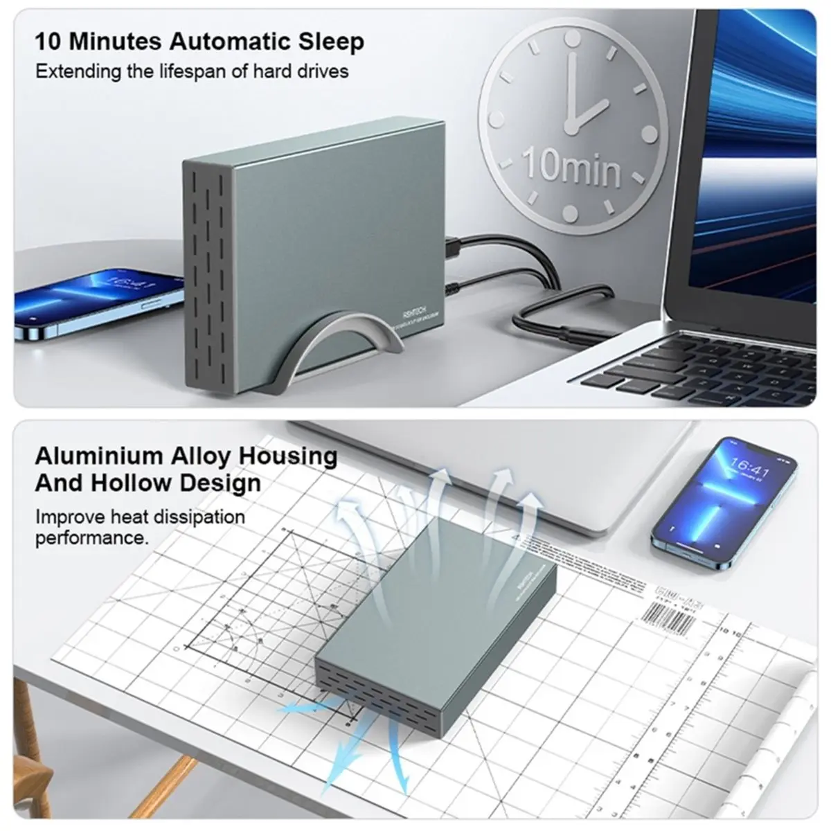 Фото Внешний корпус для жесткого диска USB 3.0 на SATA 6 Гбит/с для 3,5-дюймовых HDD/SSD, поддержка UASP, функция автоматического перехода в спящий режим, вилка стандарта ЕС №3