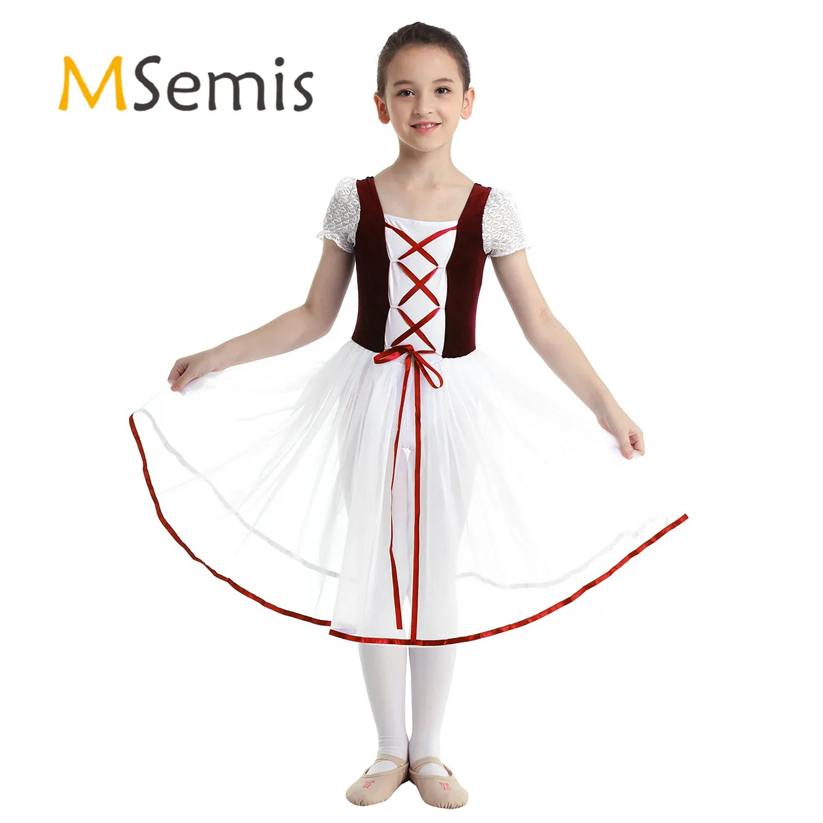 

Teen Girls Professional Ballet Costumes Bubble Shorts Sleeve Top Dancewear Gymnastics Leotard Ballerina Tutu Performance Dress