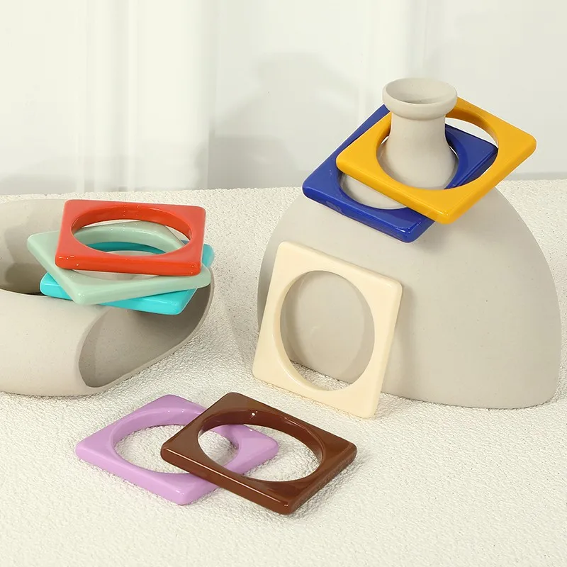 

Trendy Colorful Resin Acrylic Square Bangles for Women Girls Geometric Charm Indian Bangle Bracelets Female Jewelry 2023 New