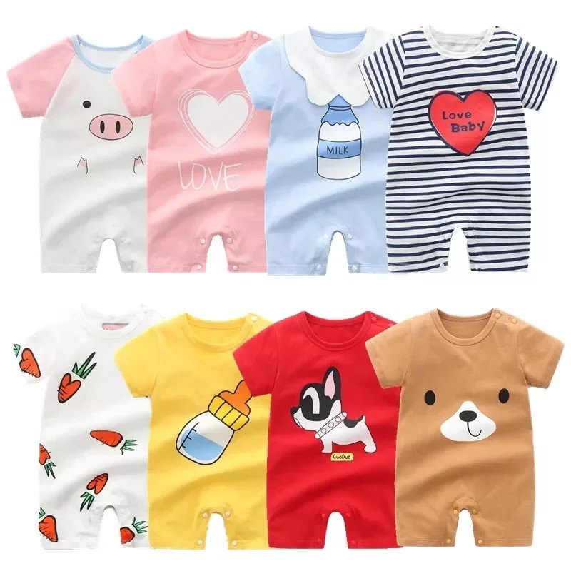 Baby Clothes Summer 2022 Baby Boys & Girls romper Short Sleeve Home Wear Cotton O-neck Cartoon pajamas Infant Costume