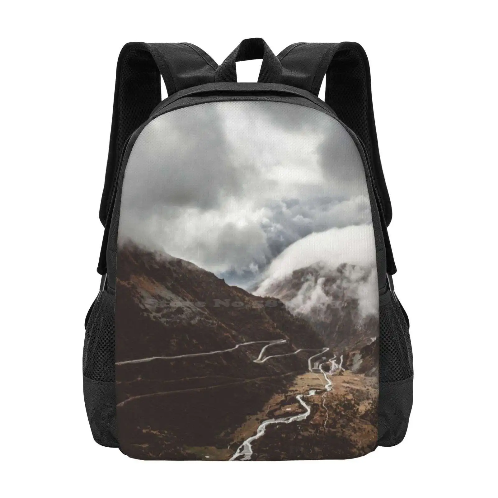 

Somewhere In Switzerland Pattern Design Laptop Travel School Bags Nature Landscape Clouds Mountains Valley Road Hudolin