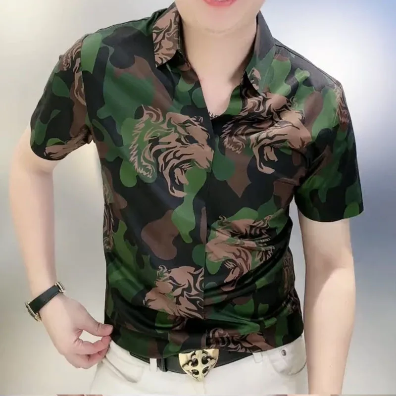 

Новая высококачественная Мужская модная летняя повседневная индивидуальная камуфляжная Асимметричная Мужская футболка с принтом тигра и коротким рукавом