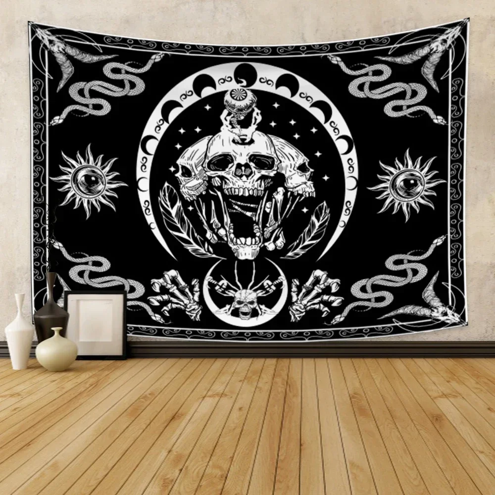 Witchcraft Skull Moon Tapestry Mountain Wall Hanging Psychedelic Mandala Rug Cloth Home Decor