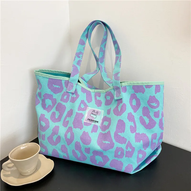 

Pink Leopard Print Bag Large Capacity Tote Bag Canvas Bag Women's Shoulder Handbag
