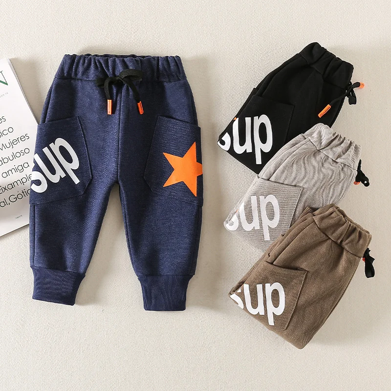 Autumn Kids Sweatpant for Boys Cargo Pants 1-6Y Young Children Casual Cotton Clothing Spring Girls Elastic Waist Sports Trousers