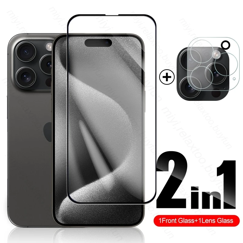 

Закаленное стекло для защиты экрана 2 в 1 для Iphone 15 Pro, 3D объектив камеры, Защитное стекло для Iphone15 I Phone 15 ProMax Pro Max Plus