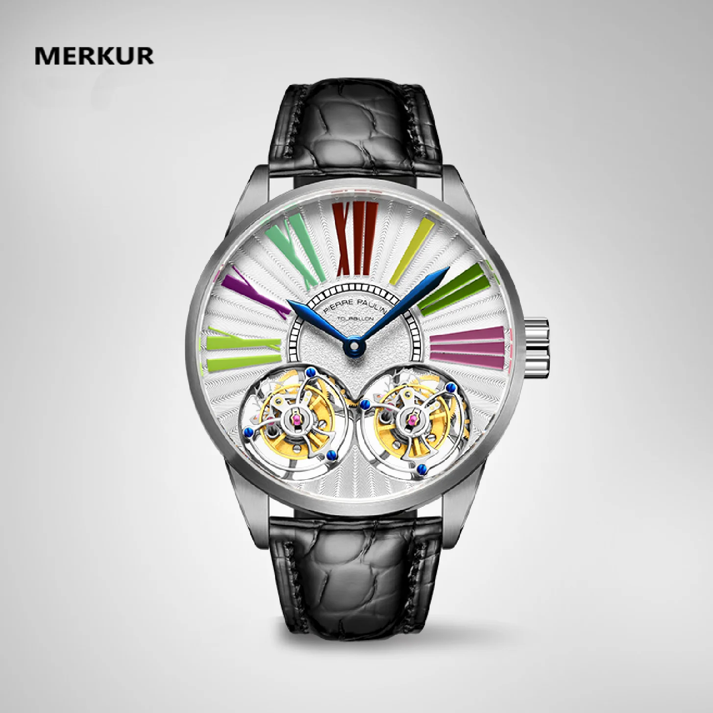 

MERKUR Luxury True Double Tourbillon Manual Mechanical Watch Business Classic Men's Watch Sapphire All Steel Reloj Hombre