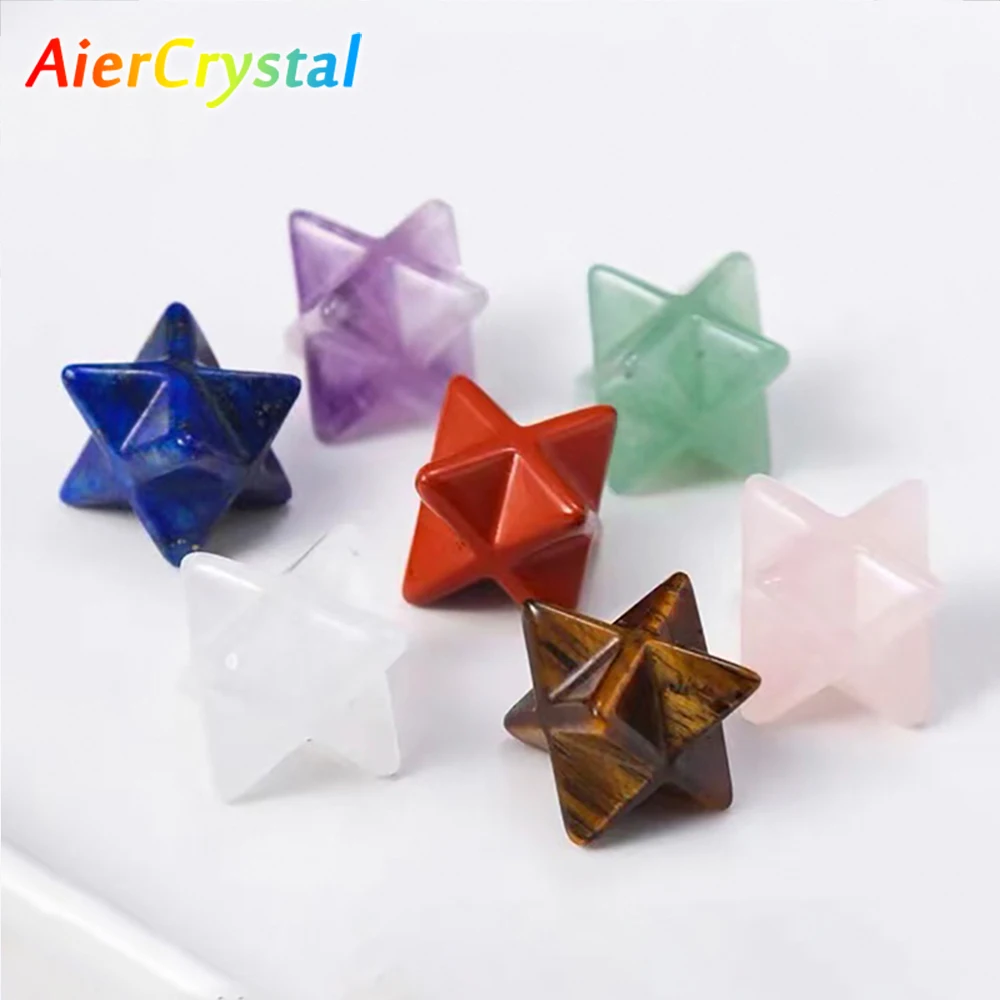 Natural Stone Quartz Crystal Cabamere Star Sculpture Divination Amethyst Three-dimensional Hexagram Crafts Trendy Decoration