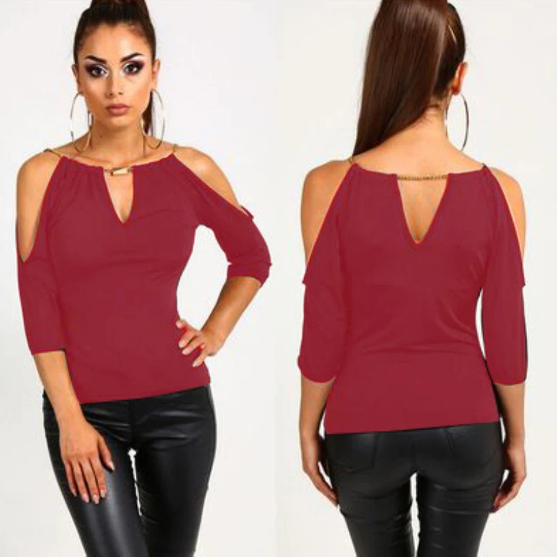 

2023 Women Summer Tops Loose Clothes Casual O Neck T-shirt Strapless 3/4 Sleeve Fashion Off Shoulder Shirt Ladies Clothing