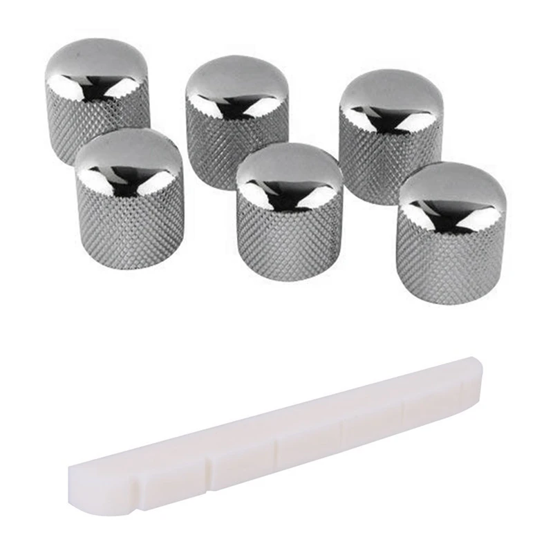 

7Pcs Parts: 1 Pcs 42Mm Bone Nut For Electric Guitar Tele & 6Pcs Electric Guitar Bass Volume Knob Potentiometer Chord Cap