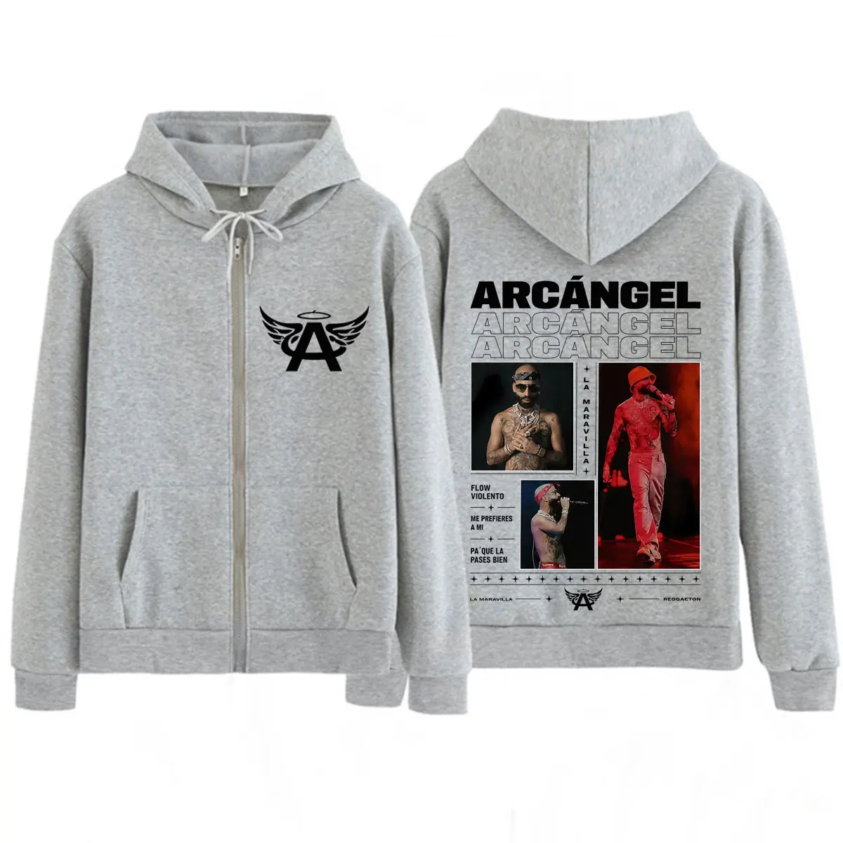 Фото Худи на молнии Arcangel La 8va Maravilla Album 2026 Tour с принтом, унисекс, модные толстовки, свободный крой, повседневная куртка на молнии оверсайз. №4