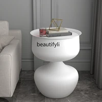 zqLight Luxury Sofa Side Table Pure White Storage Small Coffee Table Removable Corner Table Mini Living Room Small round Table