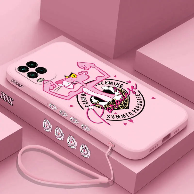 

Pink Panther Phone Case For Xiaomi Mi 10 lite 11i Poco M2 M4 F3 X3 M3 Pro GT 5G 4G Silicone Original Cases with Hand Strap