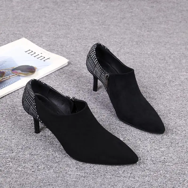 

Новинка осени 2022, женские туфли FHANCHU на высоком каблуке, модные женские туфли-лодочки, туфли с глубокой формой, с боковой молнией, с острым носком, в европейском стиле, черного цвета, Прямая поставка