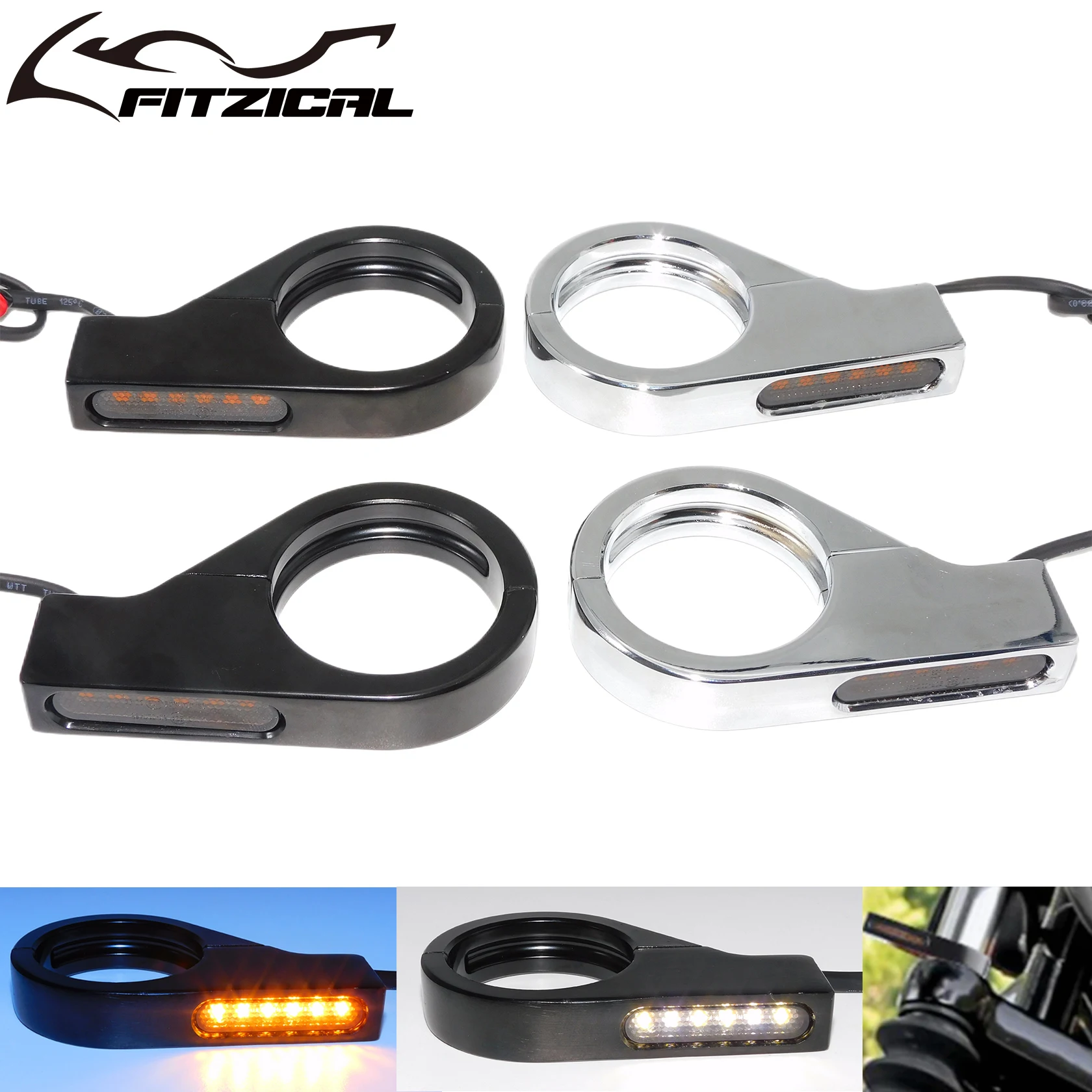 

Motorcycle 41mm Fork Tubes Flasher Indicators Flowing Amber White Signal Light For Honda For Suzuki For Harley Sportster Custom