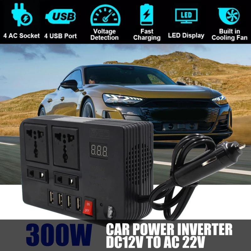 

Автомобильный инвертор напряжения, 300 Вт, 4USB, светодиод от 12 В до 220 В, зарядное устройство для прикуривателя, конвертер, автомобильное электр...
