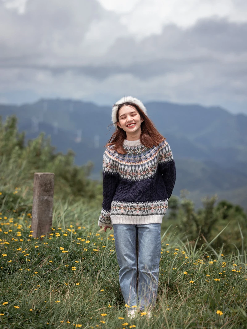 Весенний оригинальный дизайн женский ручной вязаный пуловер Fair Isle Исландии