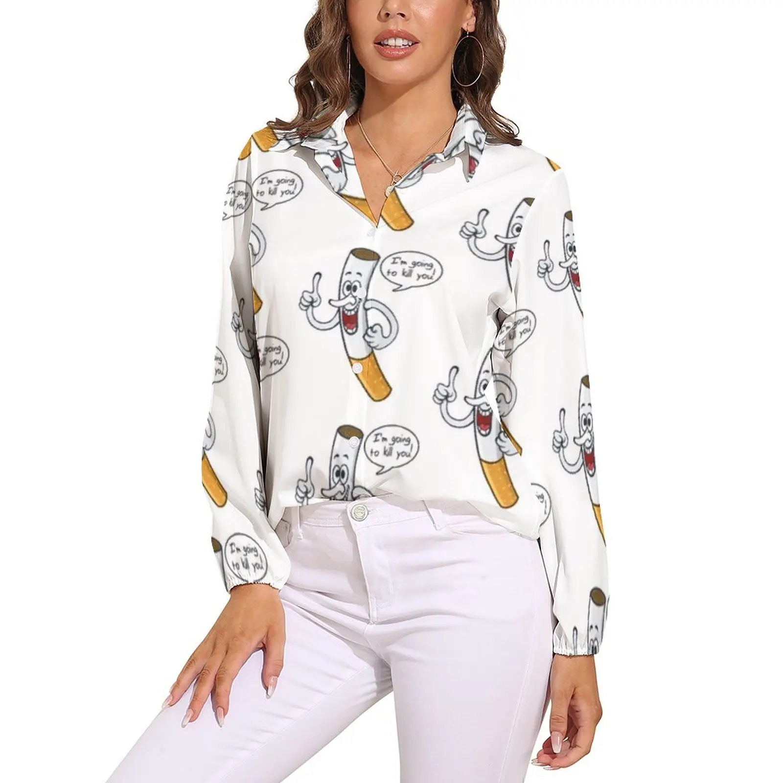 

Cigarette Blouse Smoke Pullover Custom Spring Women Shirt Kawaii Top Shirts