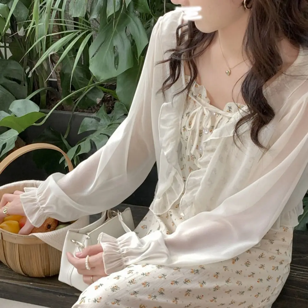 Женская накидка с рукавами солнцезащитная пончо рюшами шарфы шаль короткое