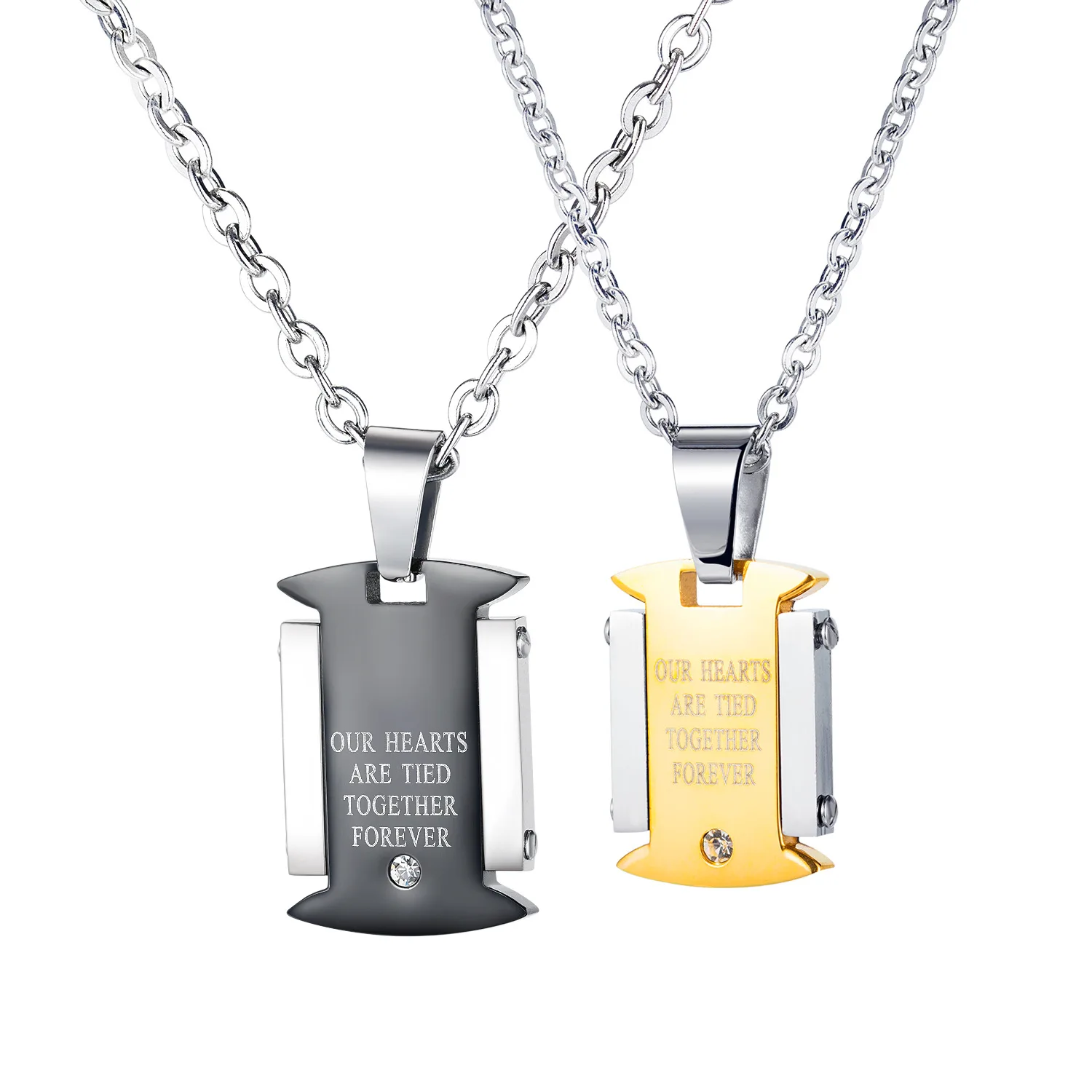 

Personality Trend Square Brand Titanium Steel Lovers Necklace New Love Men and Women Pendant Clavicle Chain