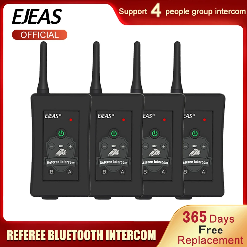 

4PCS EJEAS FBIM Four-Way Bluetooth Referee Headset for Soccer Football Coaches with Armband Case 1.2Km Waterproof Walkie Talkie